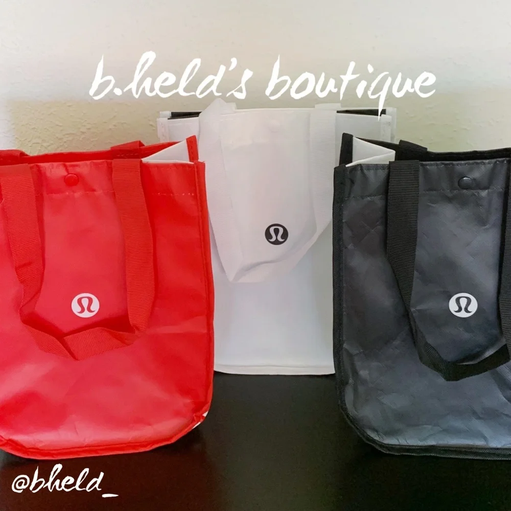 Bundle of 3 lululemon Small Tote Bags in Red, White, & Black Brand New NWOT